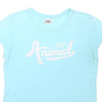 ANIMAL Womens Blue Graphic T-Shirt UK 14 Short Sleeve Round Neck Casual Wear