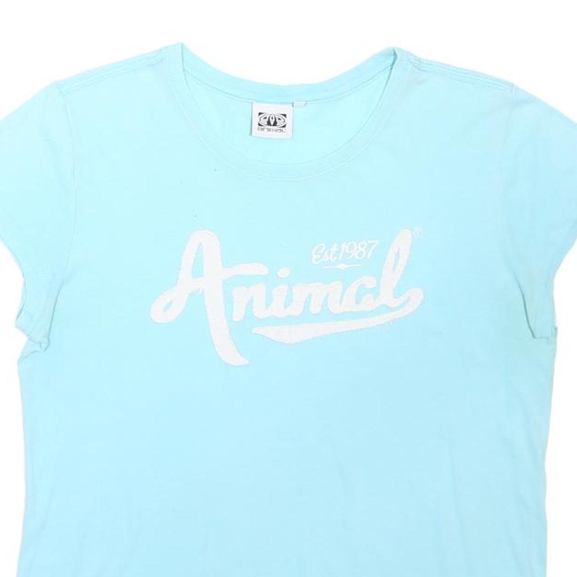 ANIMAL Womens Blue Graphic T-Shirt UK 14 Short Sleeve Round Neck Casual Wear