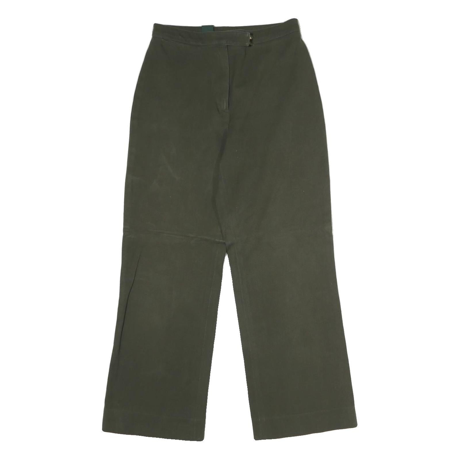 LAUREN RALPH LAUREN Womens Cotton Green Regular Straight Trousers W26 L25