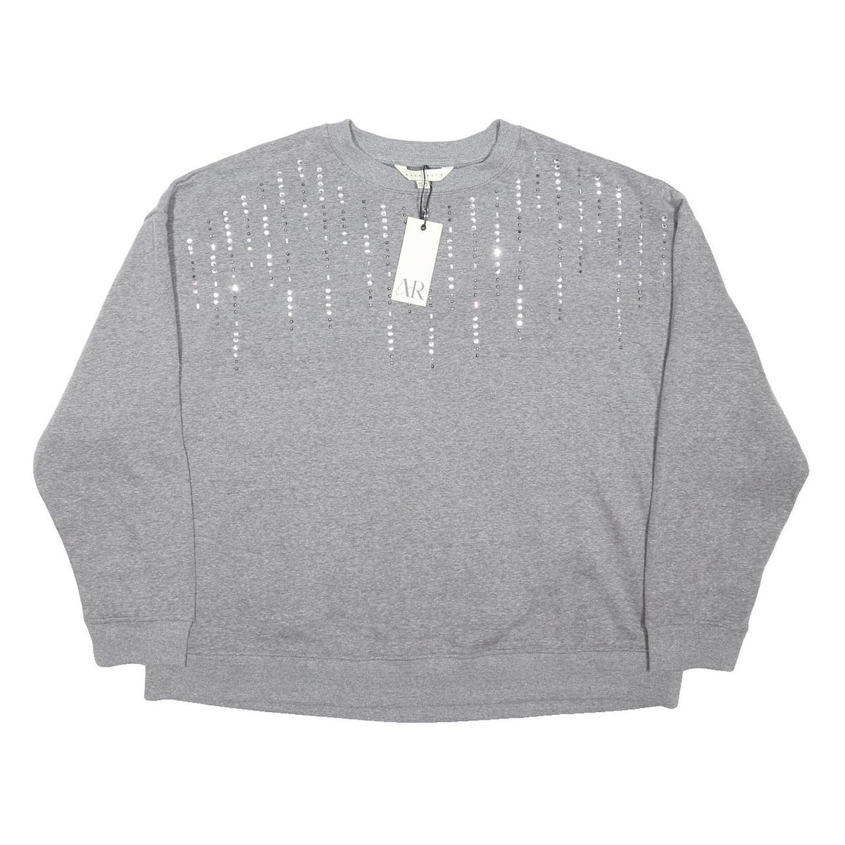 AMARA REYA Womens Grey Sweatshirt Crew Neck UK 10 Cotton Blend Embellished