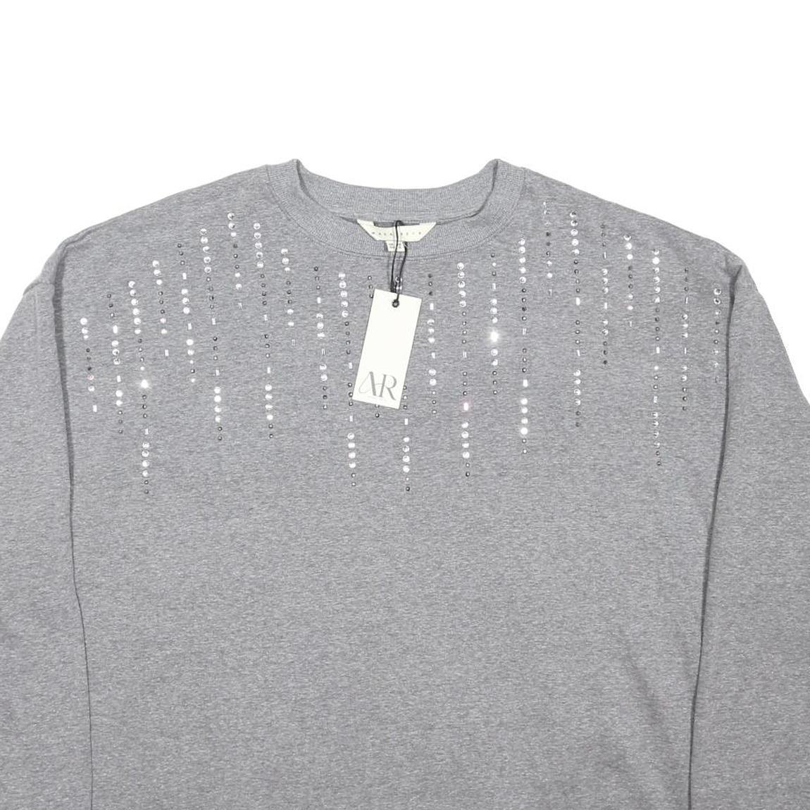 AMARA REYA Womens Grey Sweatshirt Crew Neck UK 10 Cotton Blend Embellished