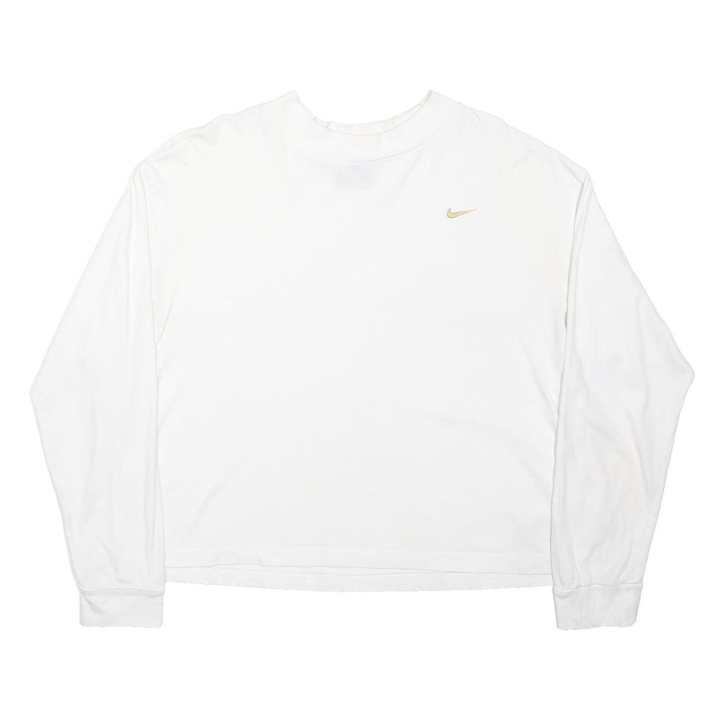 NIKE Womens White Graphic T-Shirt L Long Sleeve Crew Neck Casual