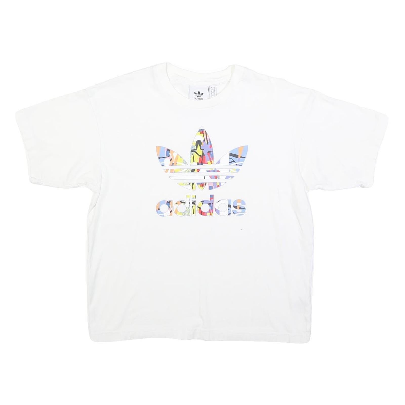 ADIDAS Womens White Graphic T-Shirt S Short Sleeve Crew Neck Cotton Blend