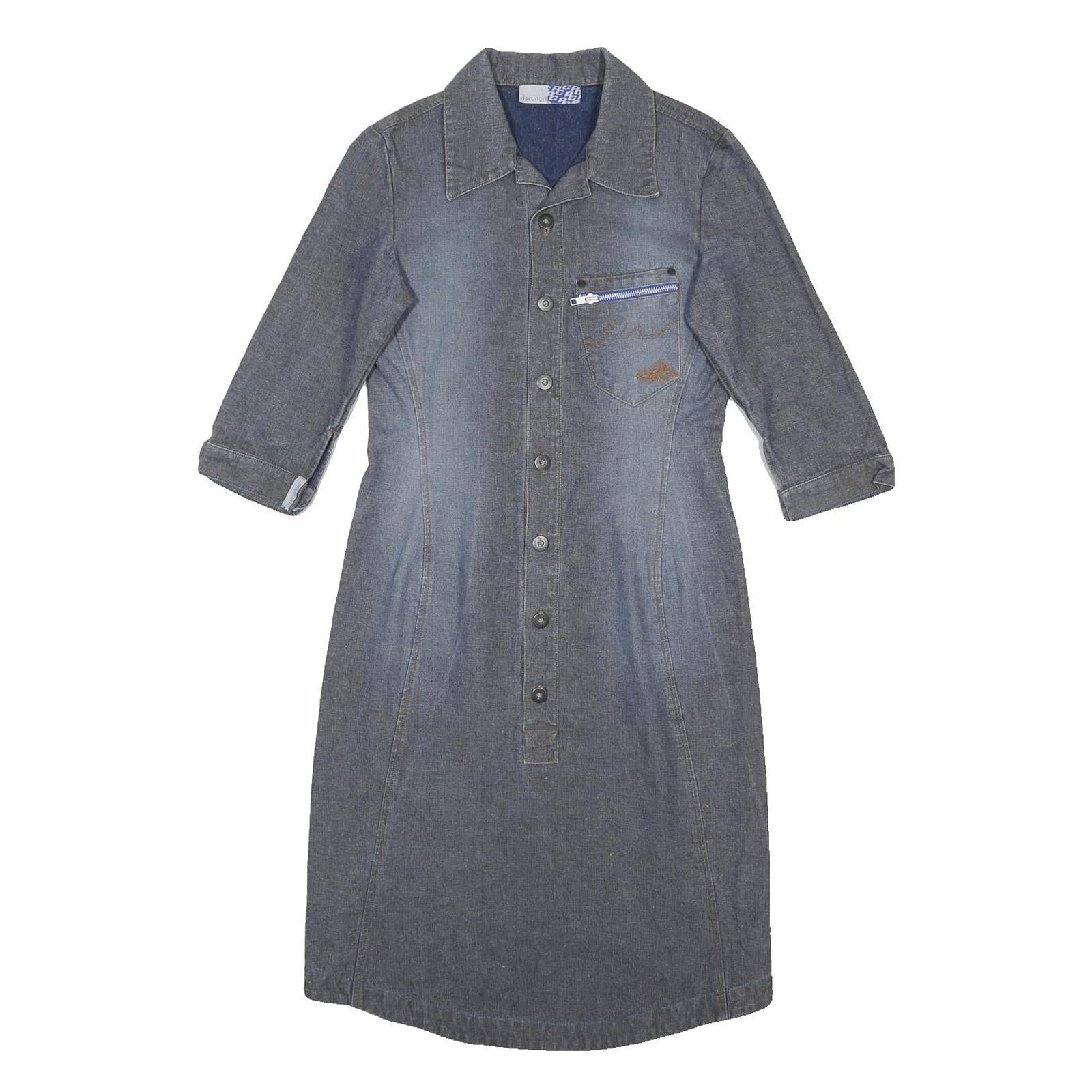 RIP CURL GIRL Womens Blue Denim Shirt Dress Cotton Midi M Zip Pocket