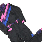 TIPSY SLEEVE Womens Black & Pink Blue Contrast Dungarees XS W36 L28 Retro