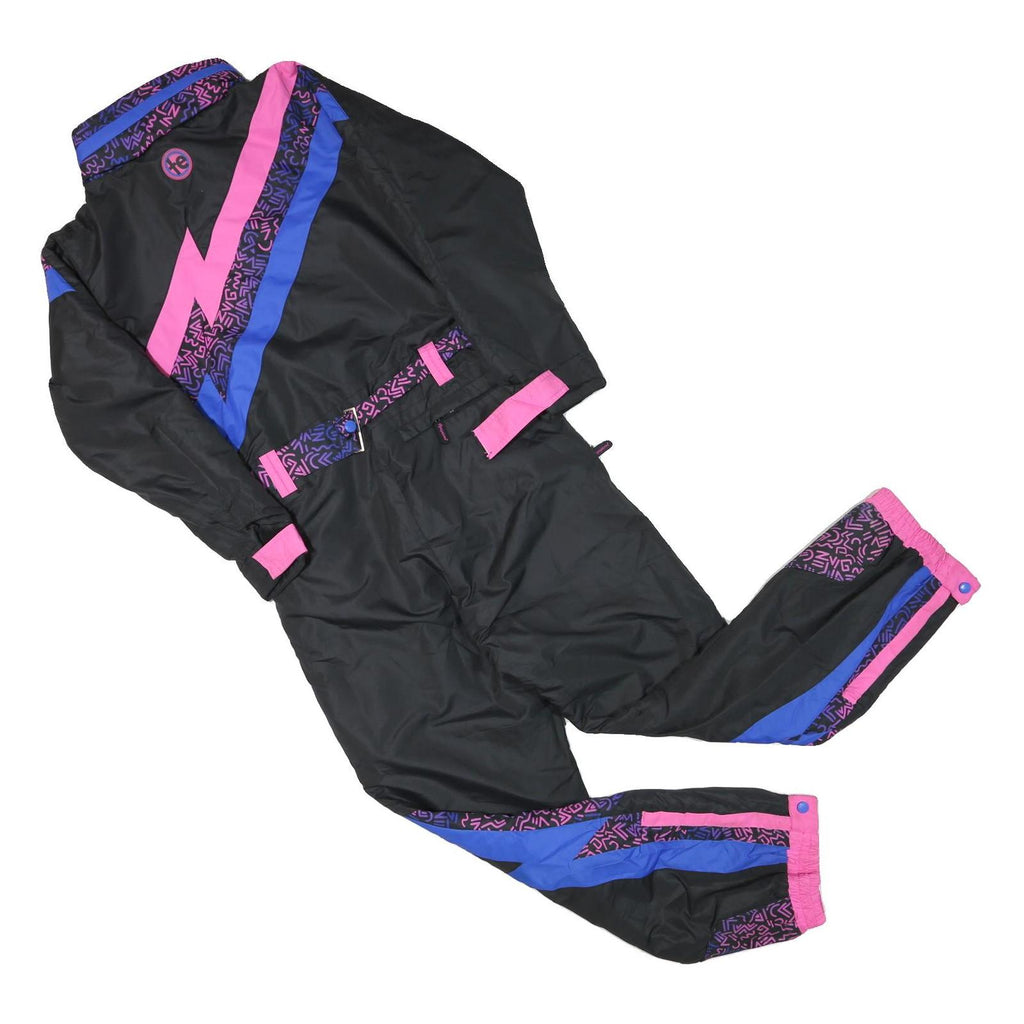 TIPSY SLEEVE Womens Black & Pink Blue Contrast Dungarees XS W36 L28 Retro