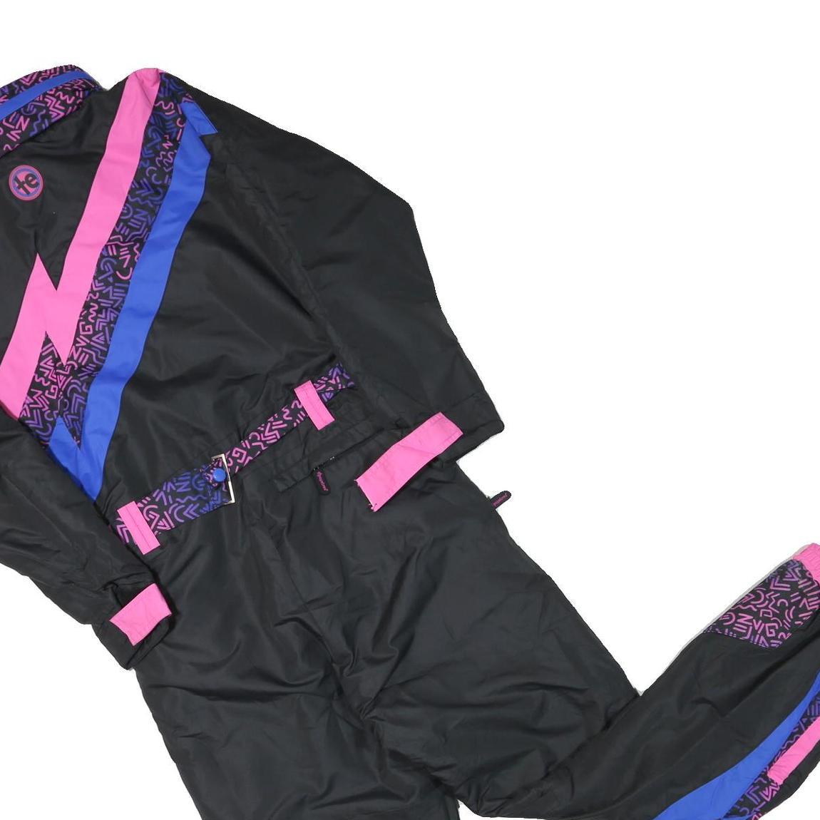 TIPSY SLEEVE Womens Black & Pink Blue Contrast Dungarees XS W36 L28 Retro