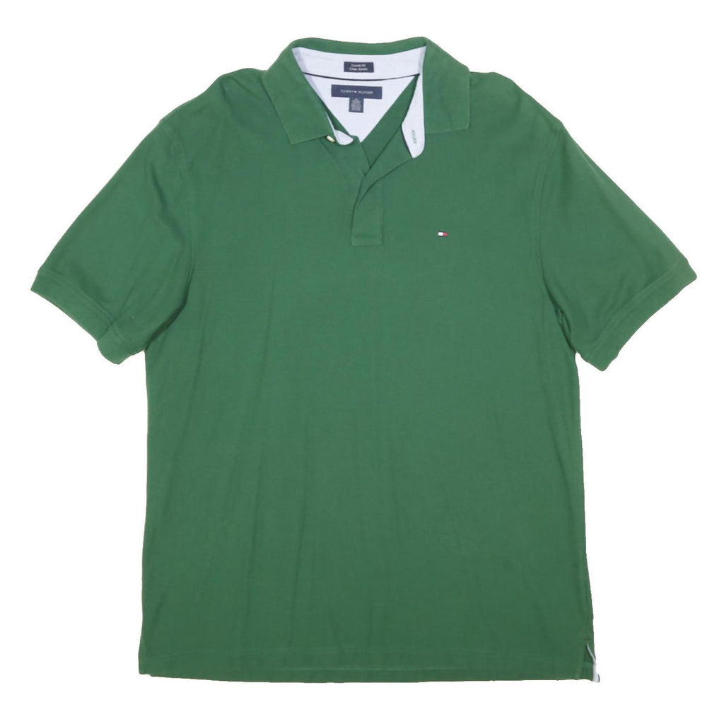 TOMMY HILFIGER Mens Green XL Short Sleeve Plain Polo Shirt Cotton Blend