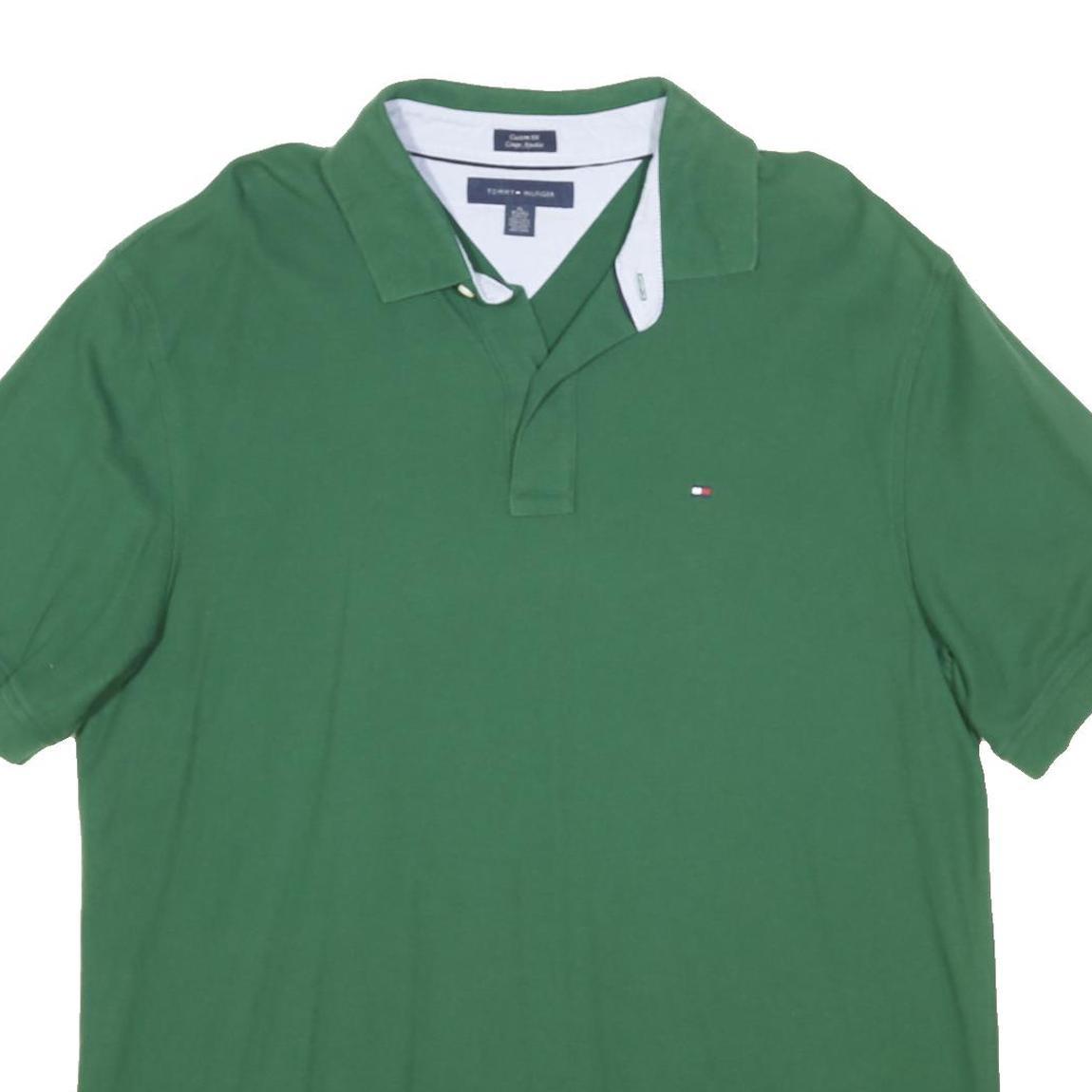 TOMMY HILFIGER Mens Green XL Short Sleeve Plain Polo Shirt Cotton Blend