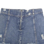 HONEYBUM Womens Blue Distressed Denim Mini Cotton Skirt M Lace Up Frayed Hem