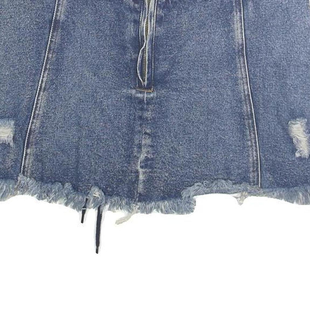 HONEYBUM Womens Blue Distressed Denim Mini Cotton Skirt M Lace Up Frayed Hem