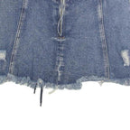 HONEYBUM Womens Blue Distressed Denim Mini Cotton Skirt M Lace Up Frayed Hem