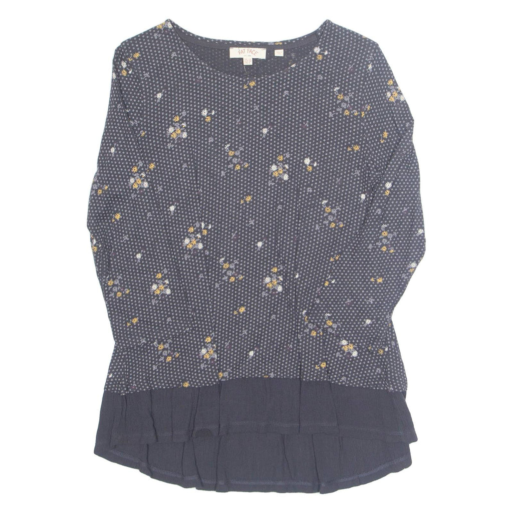 FAT FACE Womens Printed Top Black 3/4 Sleeve Floral UK 10