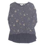 FAT FACE Womens Printed Top Black 3/4 Sleeve Floral UK 10