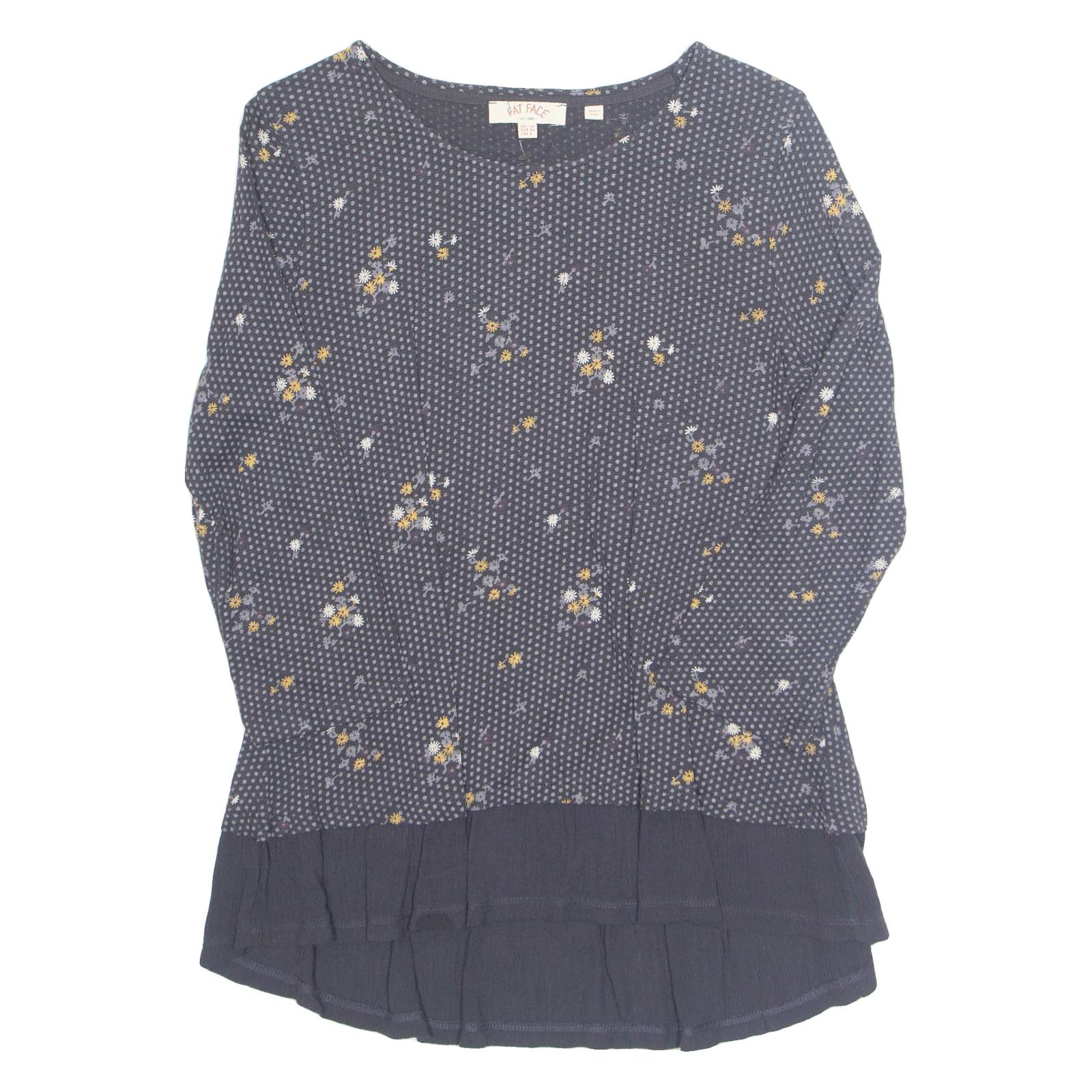 FAT FACE Womens Printed Top Black 3/4 Sleeve Floral UK 10