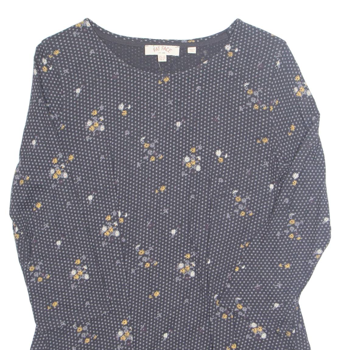 FAT FACE Womens Printed Top Black 3/4 Sleeve Floral UK 10