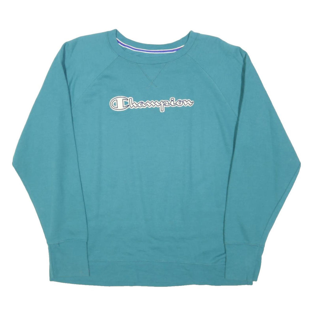 CHAMPION Womens Blue Crew Neck XL Logo Print Cotton Blend Sweatshirt Pullover
