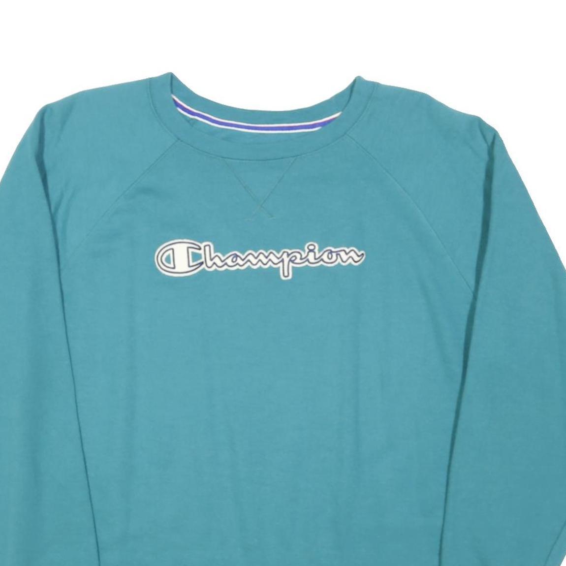 CHAMPION Womens Blue Crew Neck XL Logo Print Cotton Blend Sweatshirt Pullover
