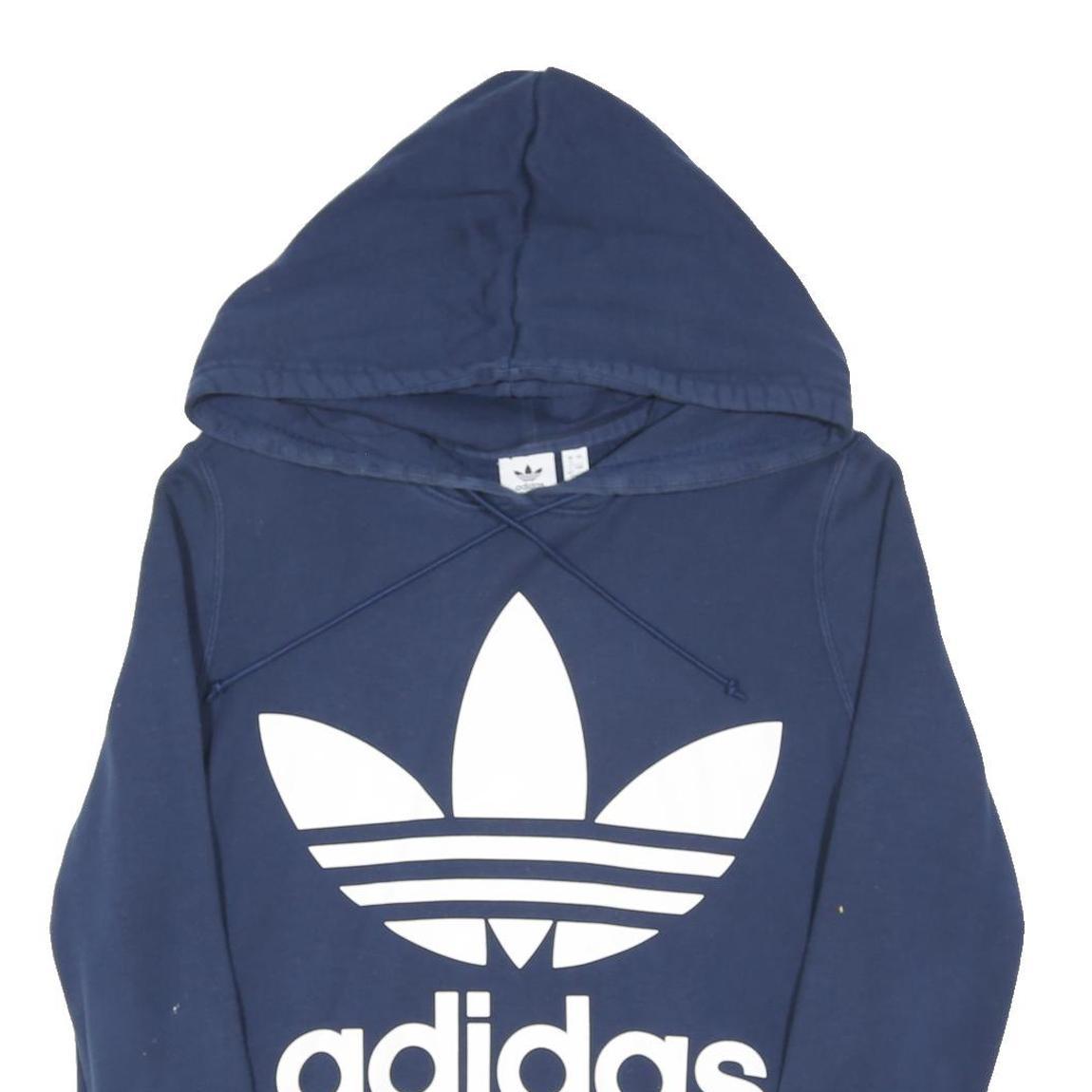 ADIDAS ORIGINALS Womens Navy Blue Hoodie UK 12 Cotton Blend Pullover