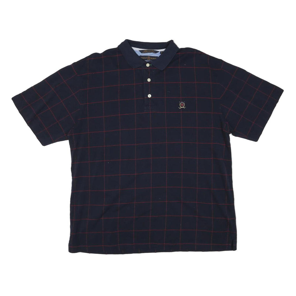 TOMMY HILFIGER Mens Navy Blue Short Sleeve Check Polo Shirt M Classic Fit