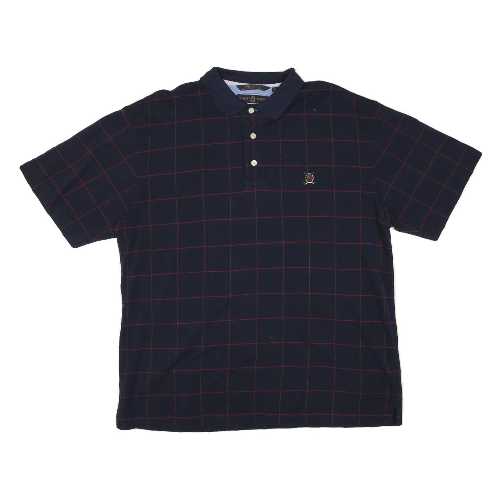 TOMMY HILFIGER Mens Navy Blue Short Sleeve Check Polo Shirt M Classic Fit