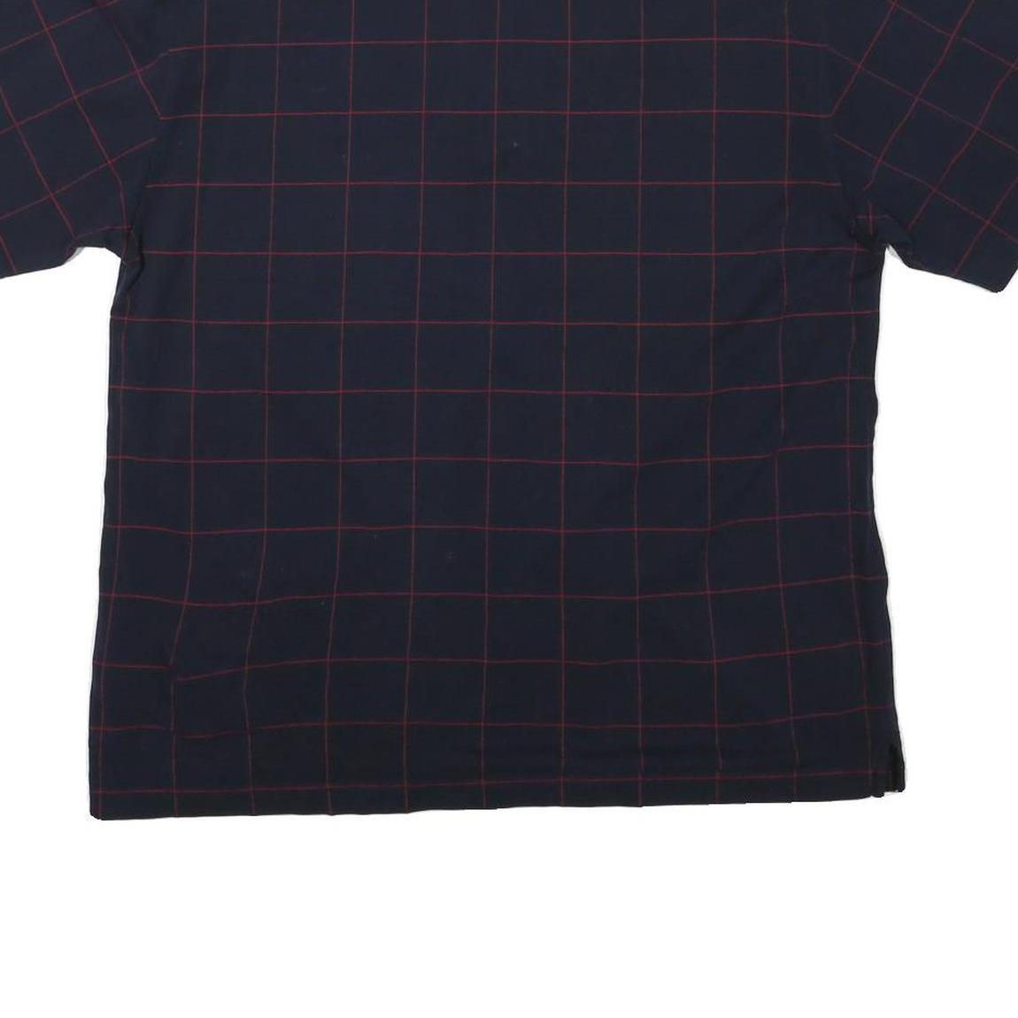 TOMMY HILFIGER Mens Navy Blue Short Sleeve Check Polo Shirt M Classic Fit