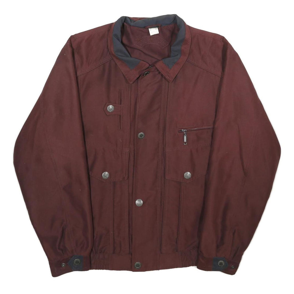 KING CLUB Mens Maroon Jacket S Polyester Plain Zip Closure Casual Wear