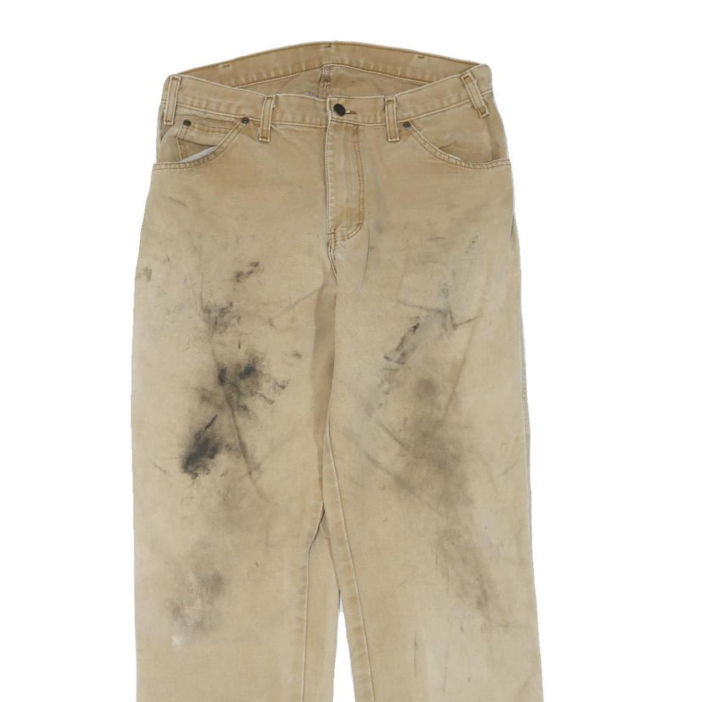 DICKIES Mens Regular Fit Beige Cotton Blend Trousers W34 L30 Workwear Durable
