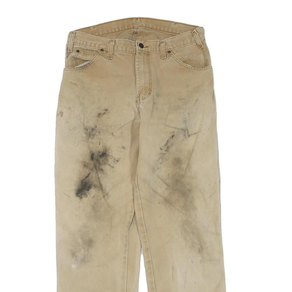 DICKIES Mens Regular Fit Beige Cotton Blend Trousers W34 L30 Workwear Durable