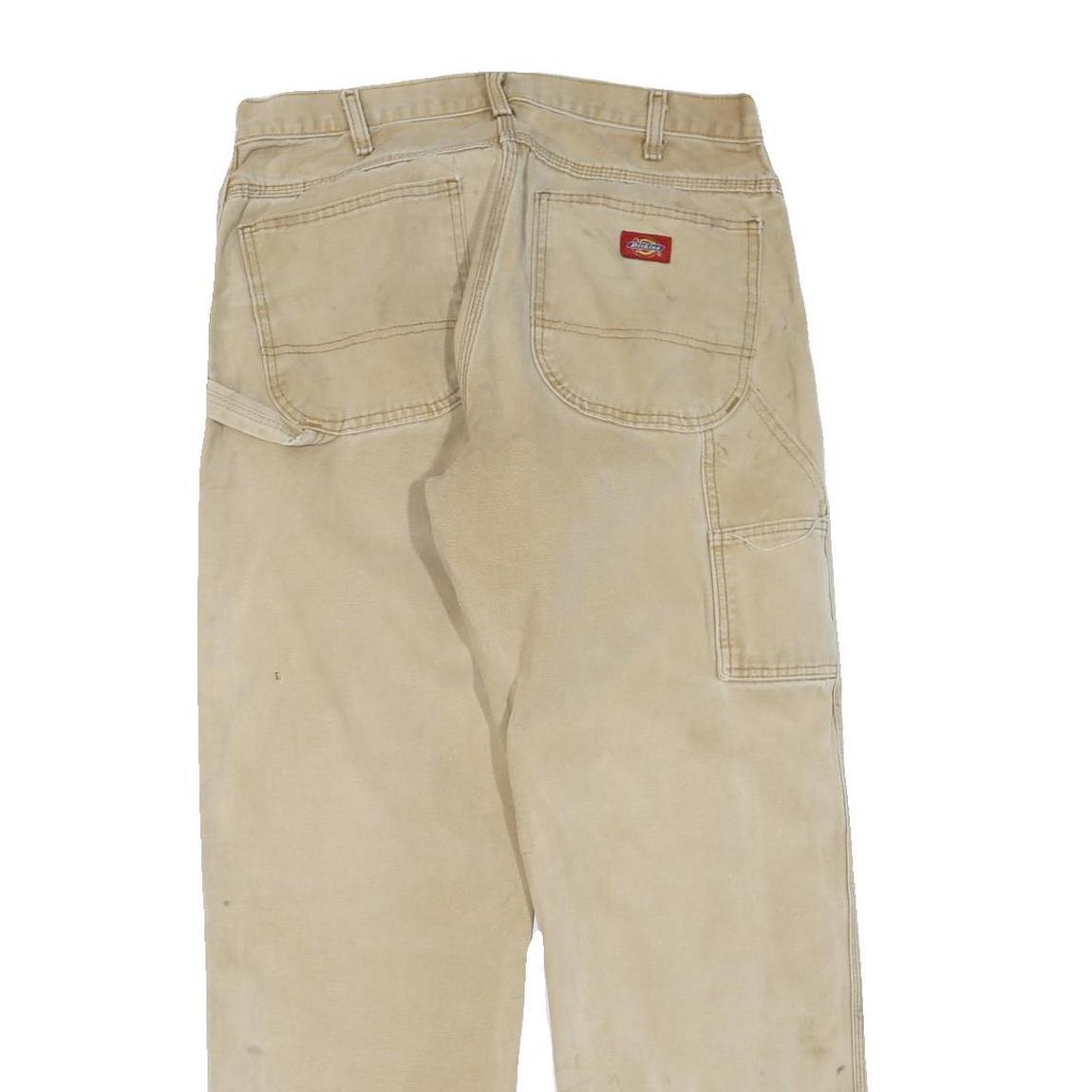 DICKIES Mens Regular Fit Beige Cotton Blend Trousers W34 L30 Workwear Durable