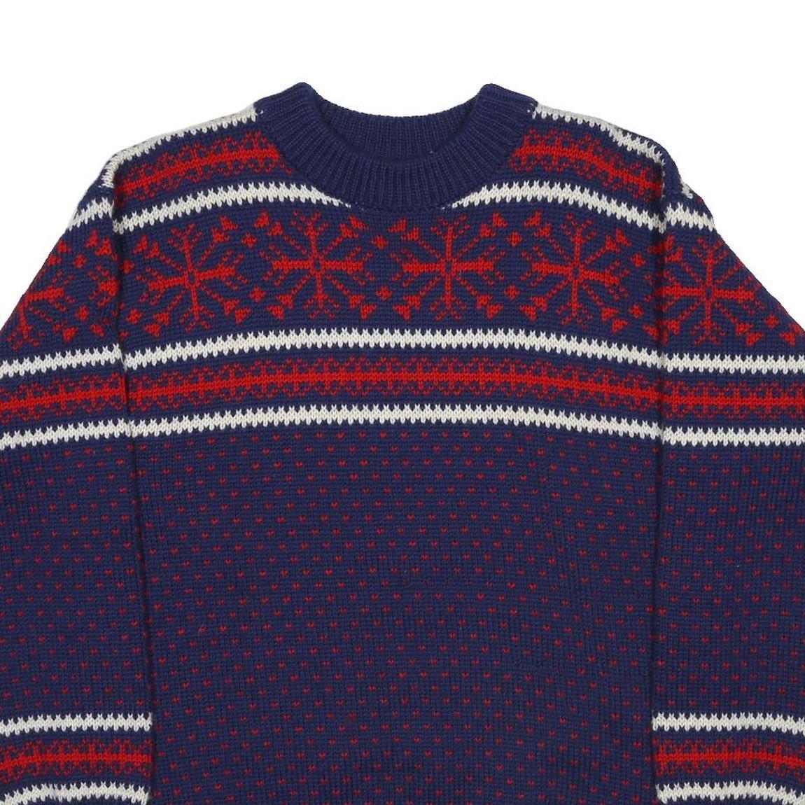 DALE OF NORWAY Womens Blue & Red Patterned Jumper Crew Neck Chunky Knit M Wool