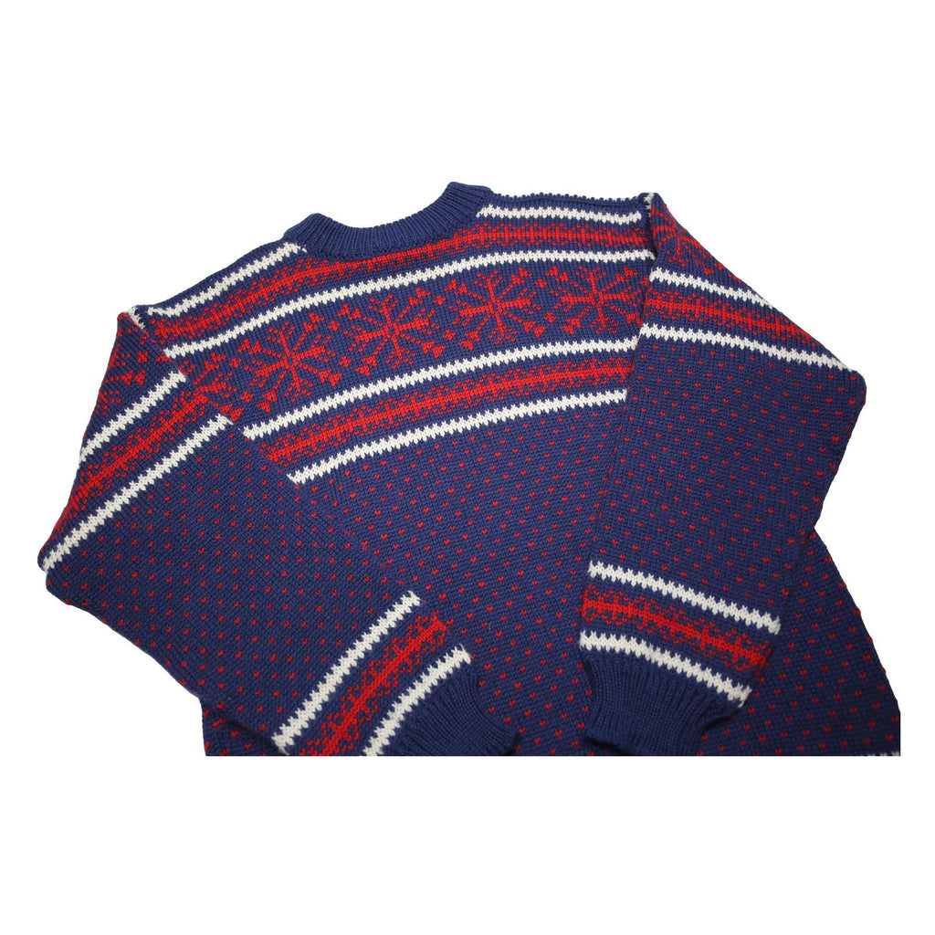 DALE OF NORWAY Womens Blue & Red Patterned Jumper Crew Neck Chunky Knit M Wool