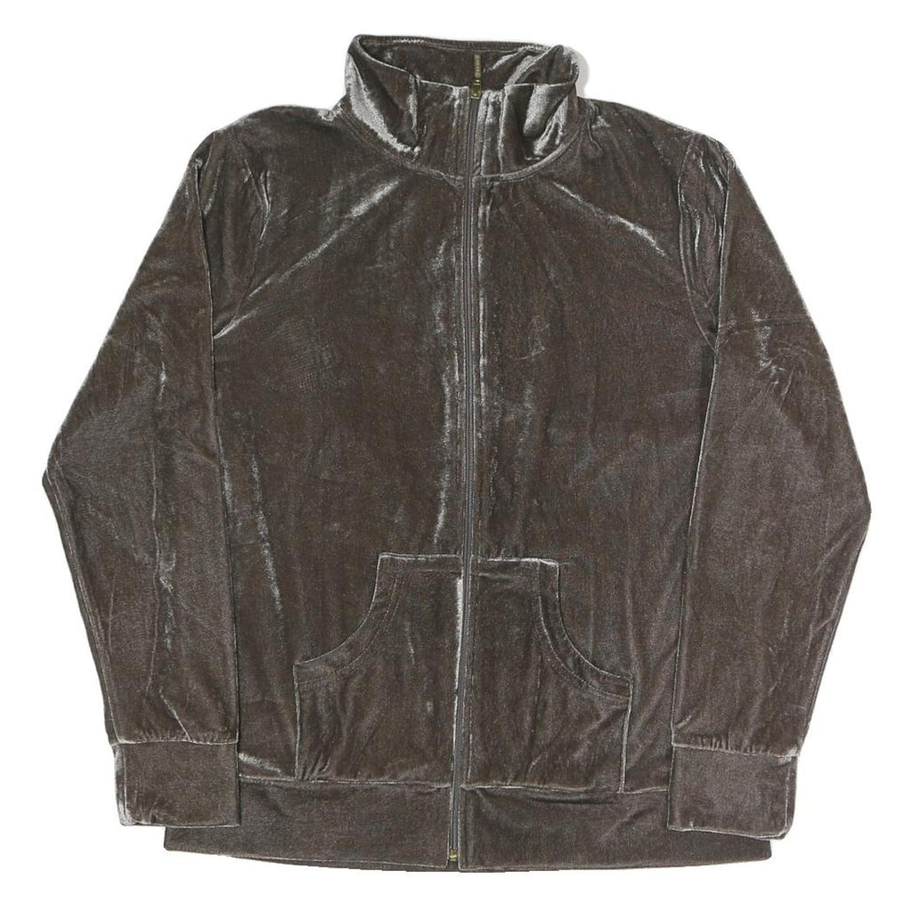 YAMAMAY Womens Brown Velvet Zip Jacket L Polyester Blend Casual Lightweight