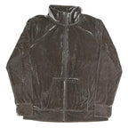 YAMAMAY Womens Brown Velvet Zip Jacket L Polyester Blend Casual Lightweight