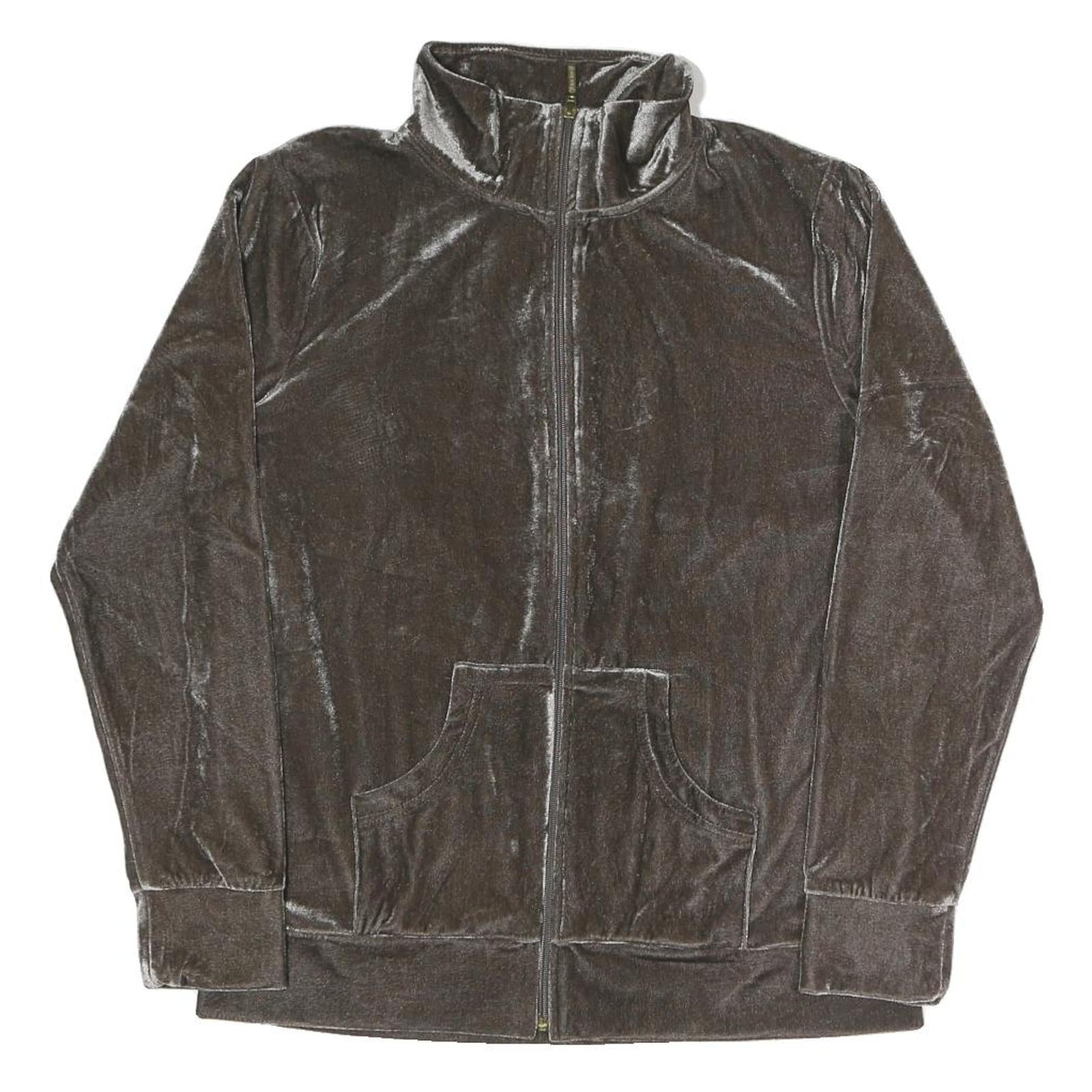 YAMAMAY Womens Brown Velvet Zip Jacket L Polyester Blend Casual Lightweight