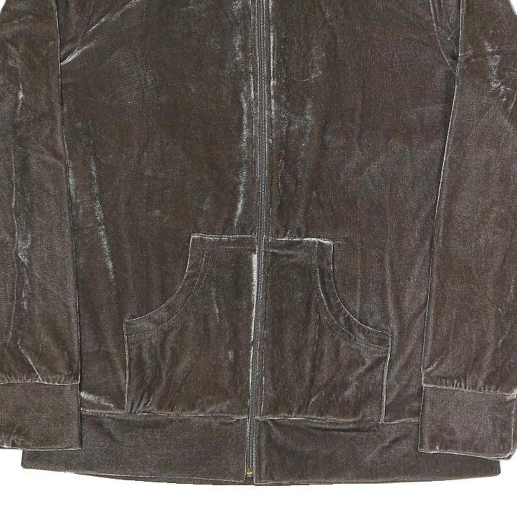 YAMAMAY Womens Brown Velvet Zip Jacket L Polyester Blend Casual Lightweight