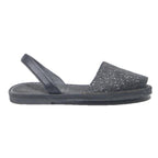 HANDMADE Womens Black Glitter Slingback Sandals Synthetic UK 7 Comfortable