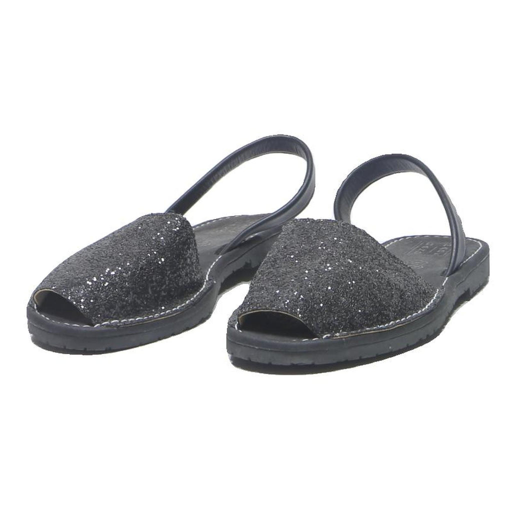 HANDMADE Womens Black Glitter Slingback Sandals Synthetic UK 7 Comfortable