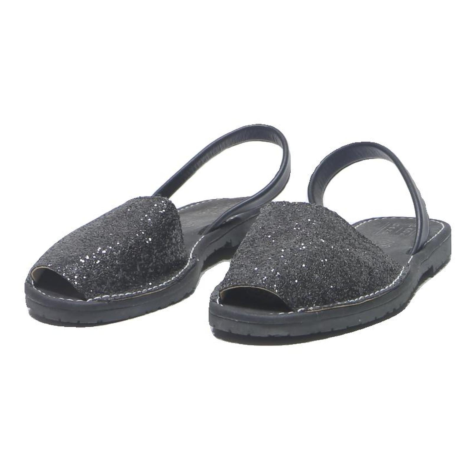 HANDMADE Womens Black Glitter Slingback Sandals Synthetic UK 7 Comfortable
