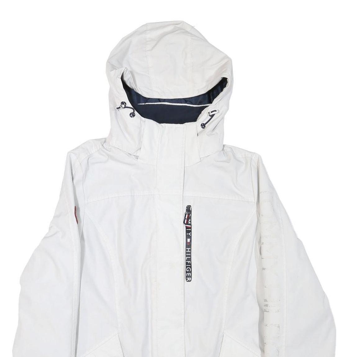 TOMMY HILFIGER Womens White Outdoor Jacket S Polyester Blend Hooded Zip Plain