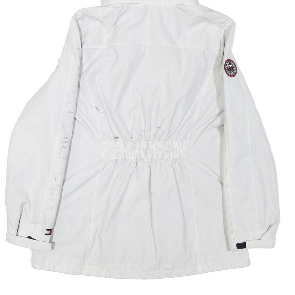 TOMMY HILFIGER Womens White Outdoor Jacket S Polyester Blend Hooded Zip Plain