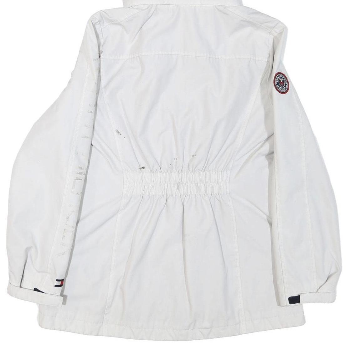 TOMMY HILFIGER Womens White Outdoor Jacket S Polyester Blend Hooded Zip Plain