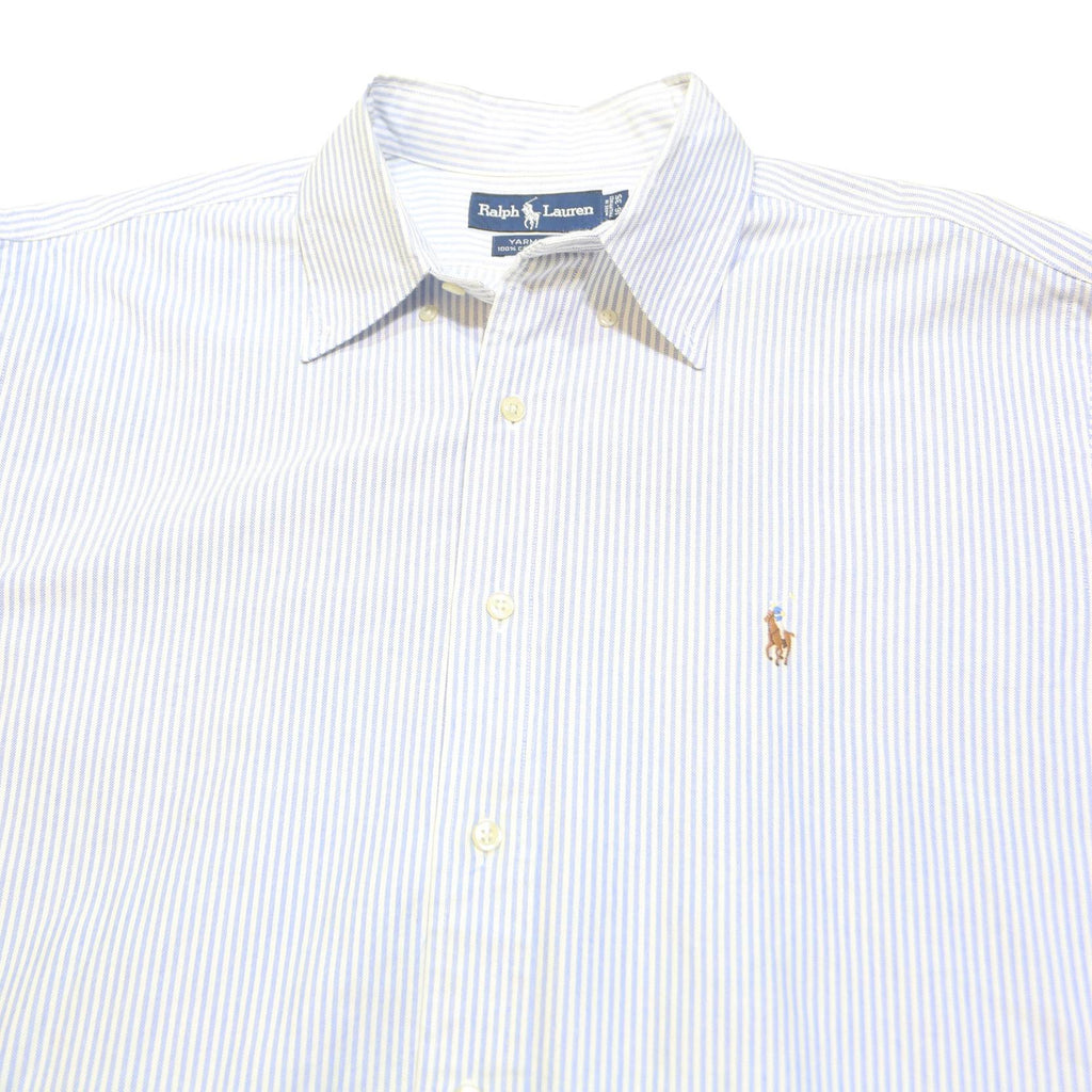 RALPH LAUREN Mens White & Light Blue Striped Shirt XL Classic Fit Cotton Blend