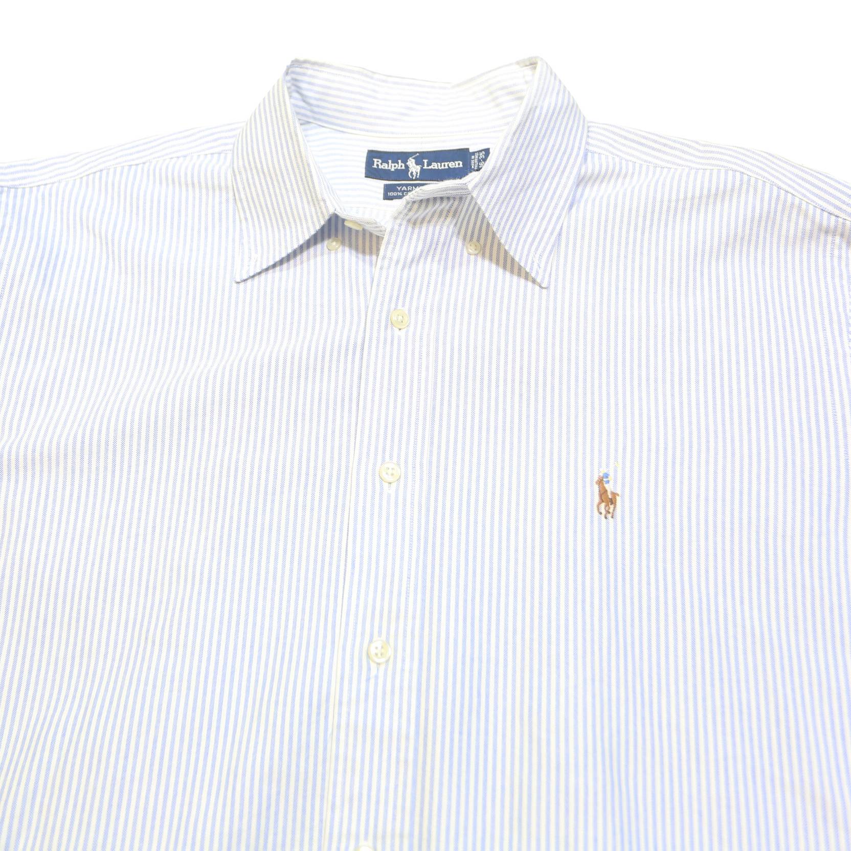 RALPH LAUREN Mens White & Light Blue Striped Shirt XL Classic Fit Cotton Blend