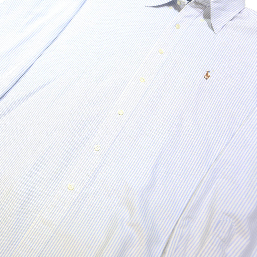 RALPH LAUREN Mens White & Light Blue Striped Shirt XL Classic Fit Cotton Blend