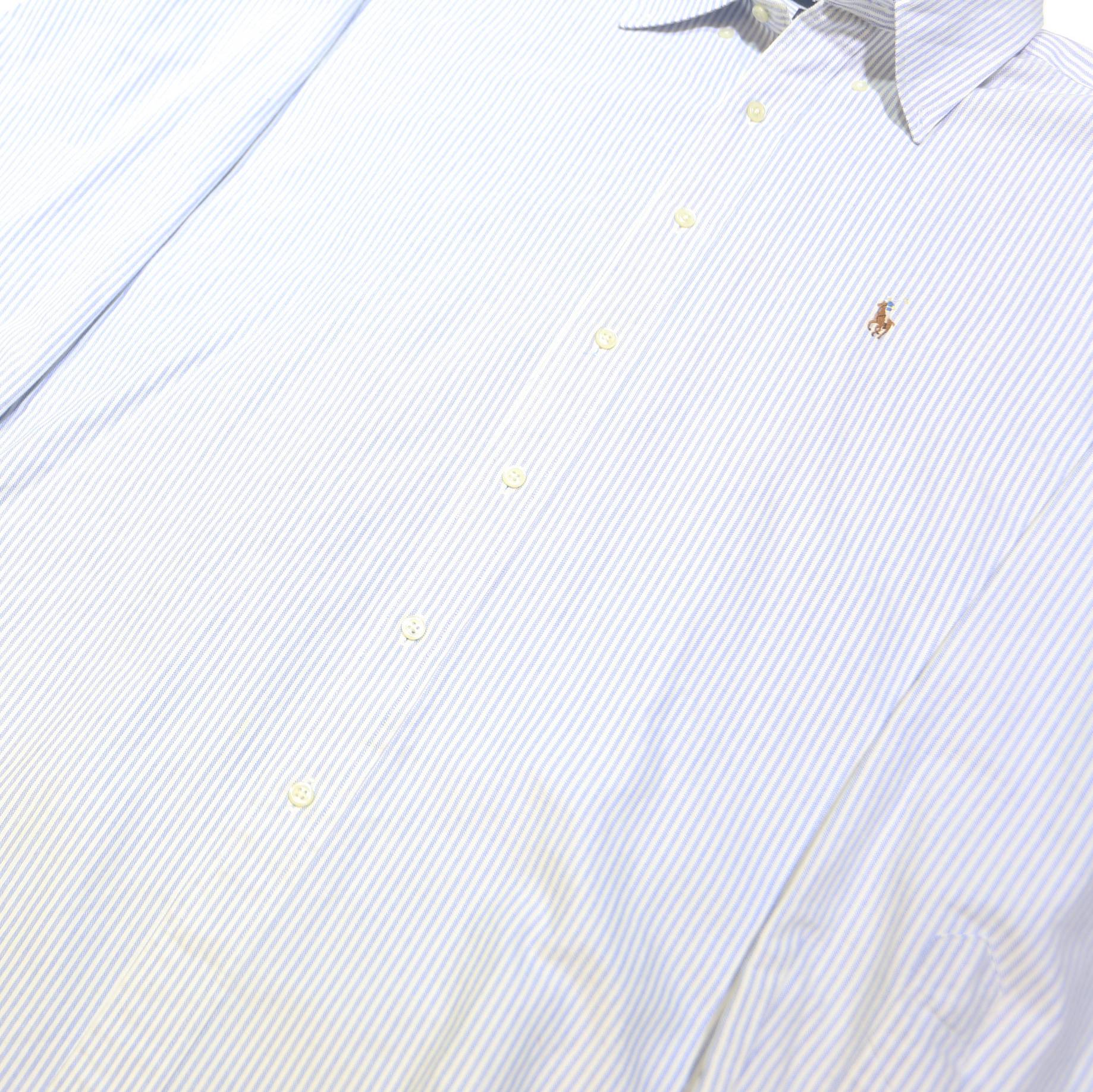 RALPH LAUREN Mens White & Light Blue Striped Shirt XL Classic Fit Cotton Blend