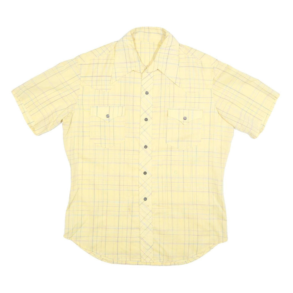Mens Yellow Checked Cotton Blend Short Sleeve Shirt L Casual Summer Wear