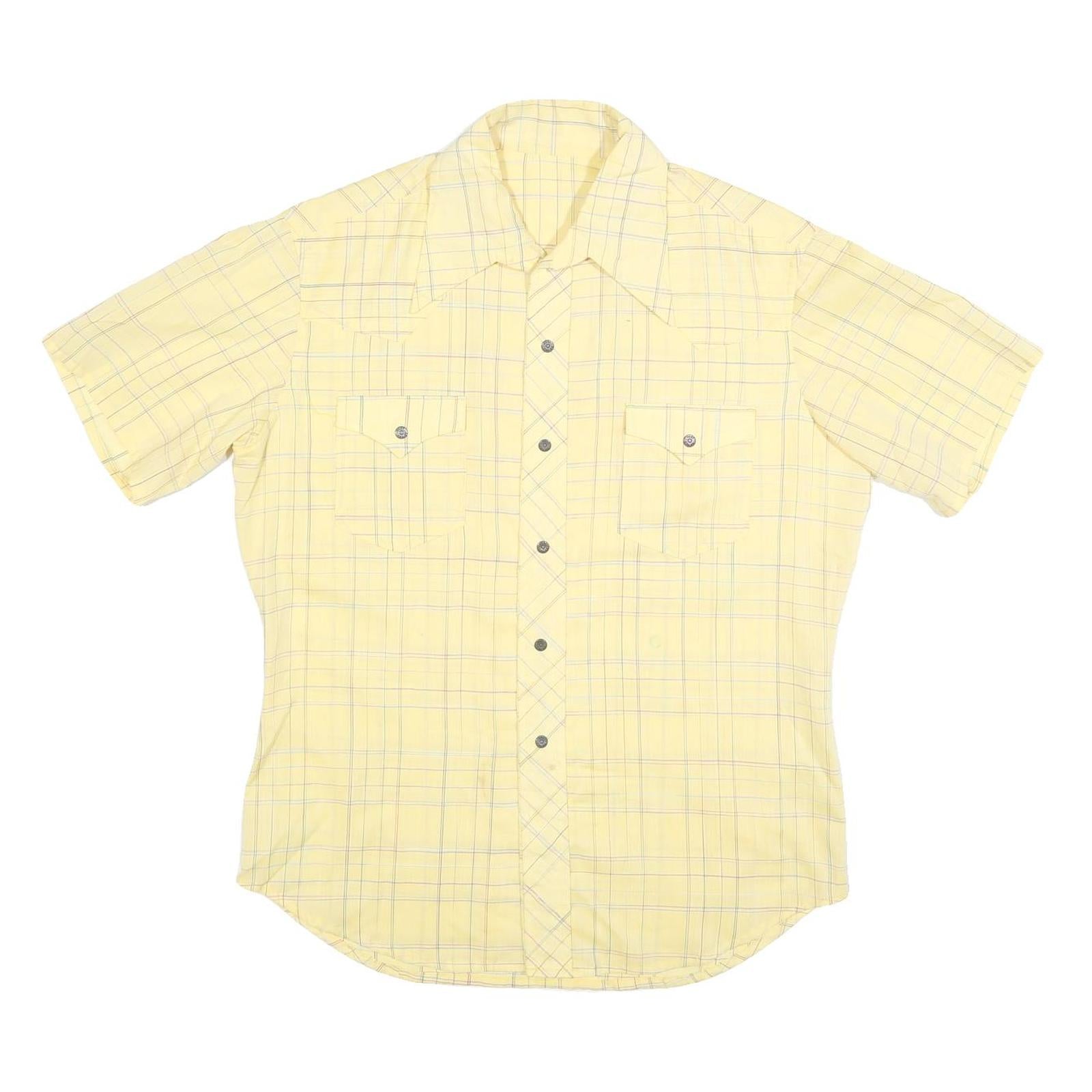 Mens Yellow Checked Cotton Blend Short Sleeve Shirt L Casual Summer Wear