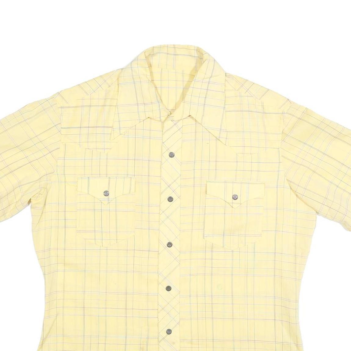 Mens Yellow Checked Cotton Blend Short Sleeve Shirt L Casual Summer Wear