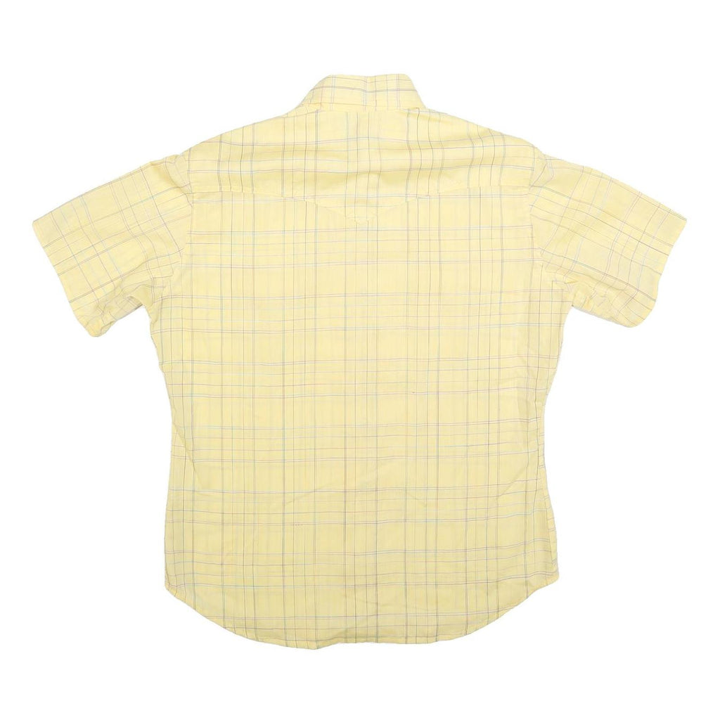 Mens Yellow Checked Cotton Blend Short Sleeve Shirt L Casual Summer Wear